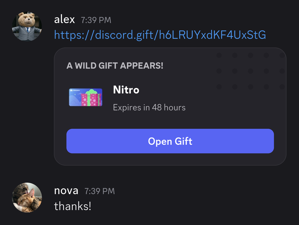 Nitro gift example